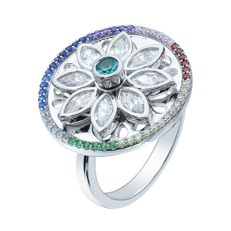 silver ladies floral spinning ring 