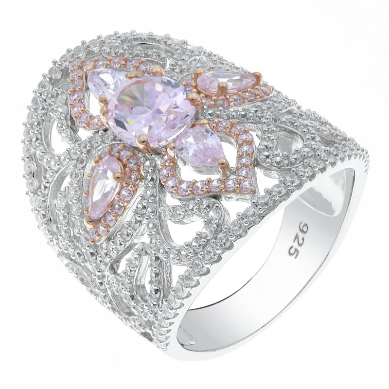 Women Filigree Diamond Pink CZ Ring