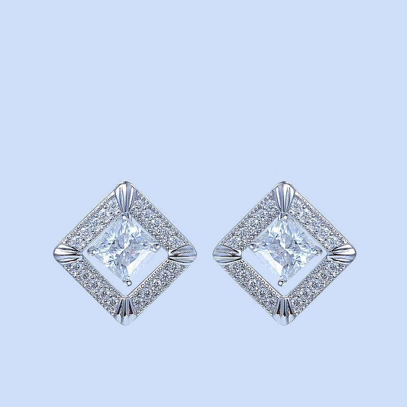 Diamond Square Halo Earrings
