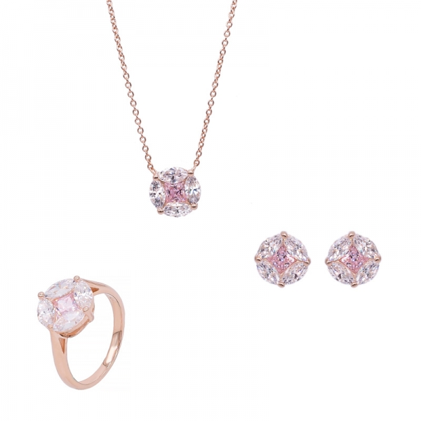 ensemble de bijoux de siver de forme ronde spéciale plaqué or rose 