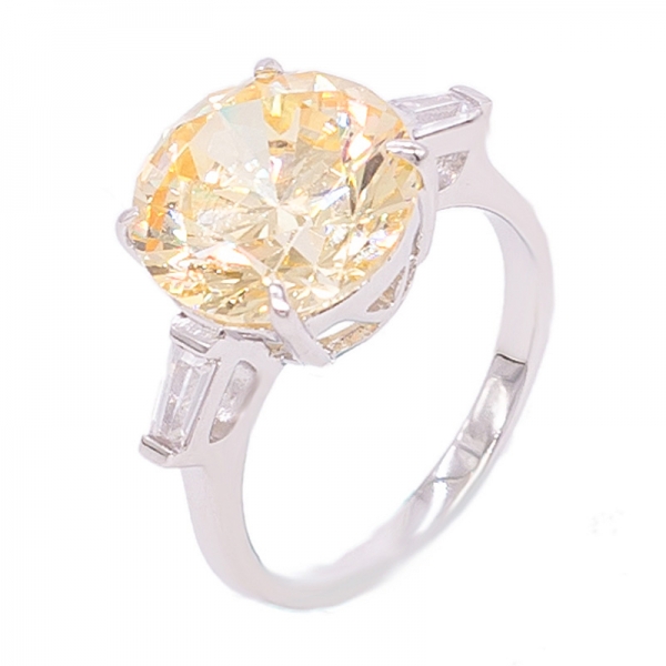 Bague de fiançailles classique en argent avec des pierres rondes de couleur jaune diamant 