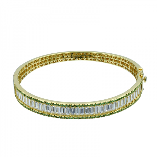 baguette blanche et bracelet nano argent rond vert en plaqué or 