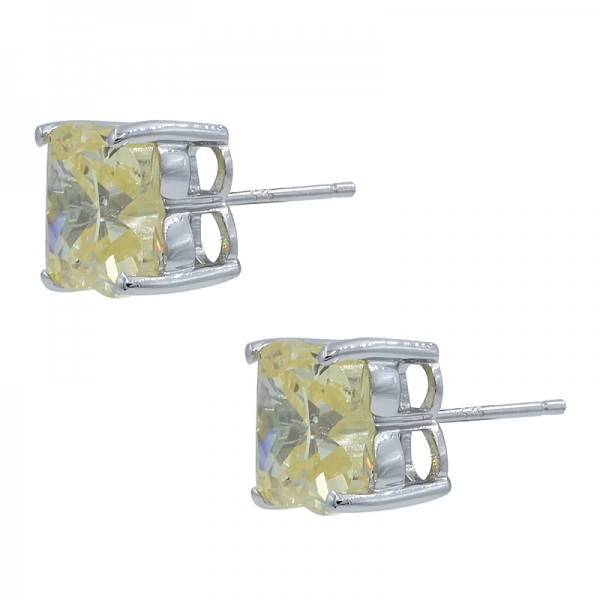 Boucles d'oreilles en argent 925 avec diamant jaune trèfle à quatre feuilles coupant cz 
