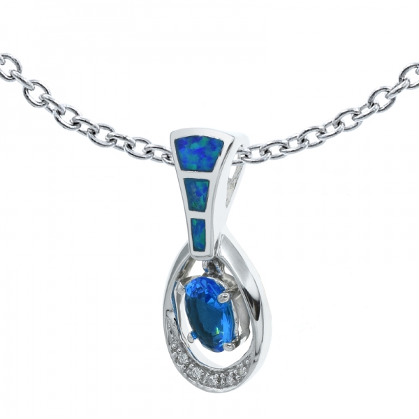 Pendentif en opale avec pierres bleu océan en argent sterling 925 
