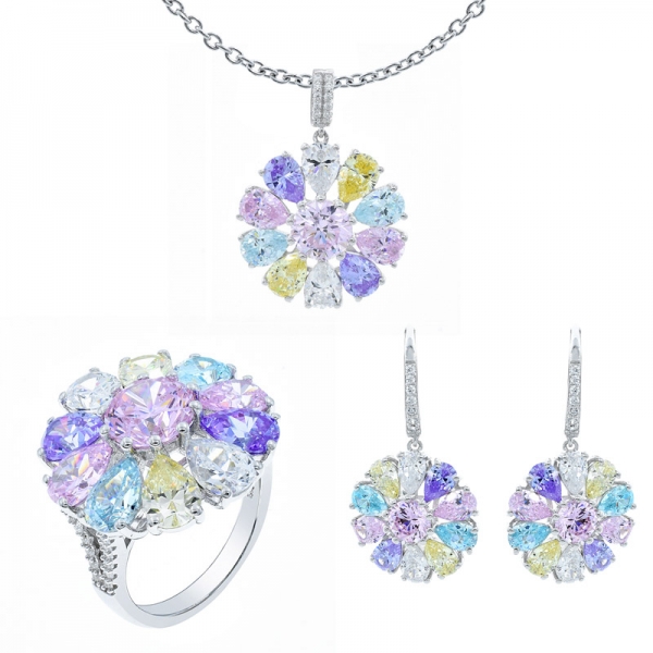 Joli bijou floral multicolore en argent sterling 925 