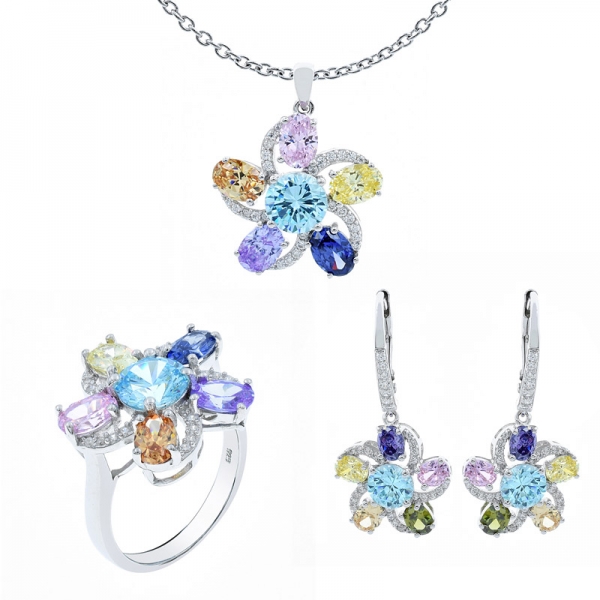 bijoux en forme de fleur multicolore en argent sterling 