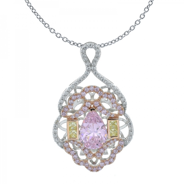 925 femmes précieuses collier avec diamant fantaisie en forme de poire rose cz 
