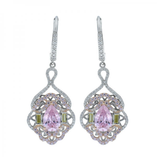 Boucles d'oreilles en argent 925 avec diamant de luxe rose cz femme 