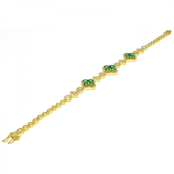 Bracelet trèfle à quatre feuilles vert argenté nano 