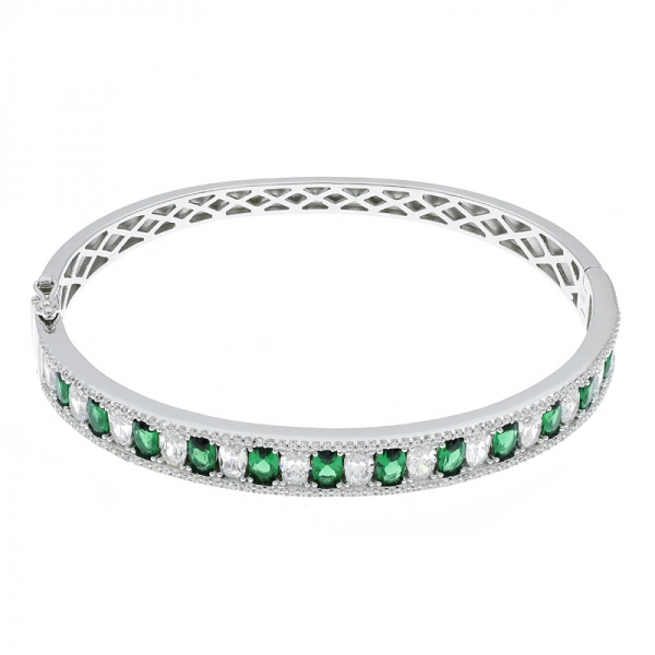 Bracelet en argent 925 fantaisie vert et blanc cz 