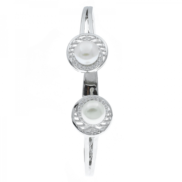 bracelet ouvert en argent sterling 925 avec perles de porcelaine 