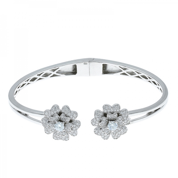 bracelet ouvert en argent 925 à double fleur pour femmes 