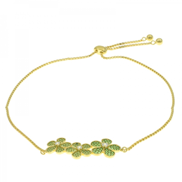 Bracelet bolo triple fleurs sauvages en argent sterling 925 avec nano vert 