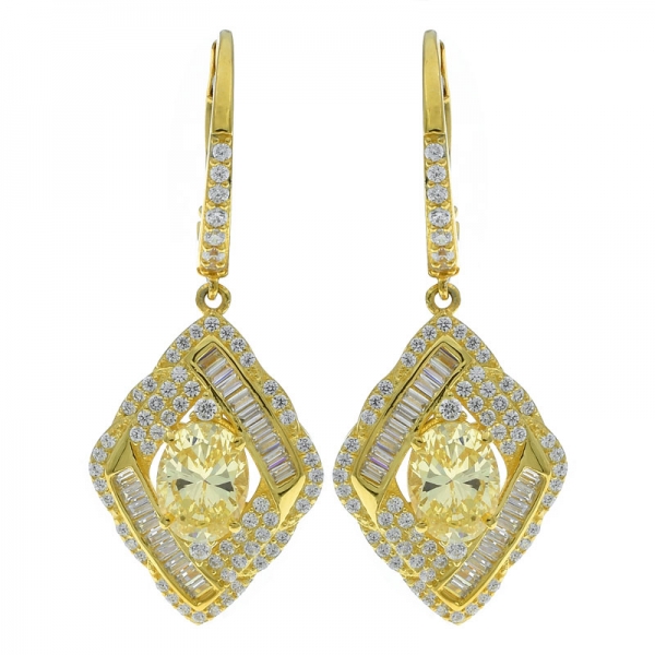 Boucles d'oreilles à charnière en argent avec diamant jaune 925 cz 