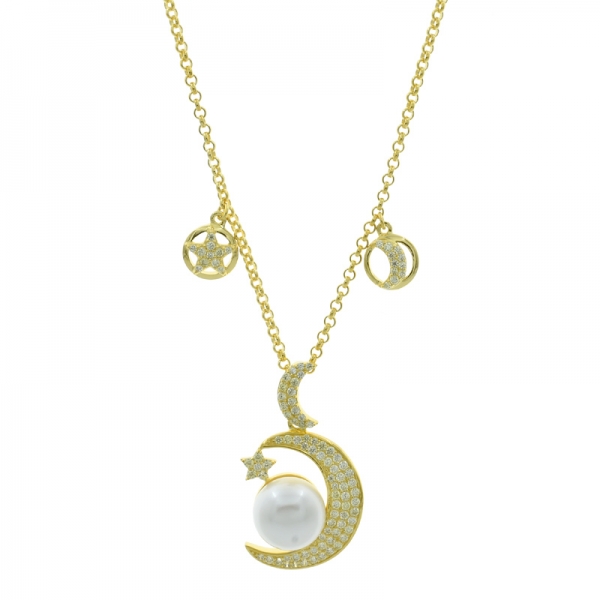 collier perle étoile de lune en argent sterling 925 
