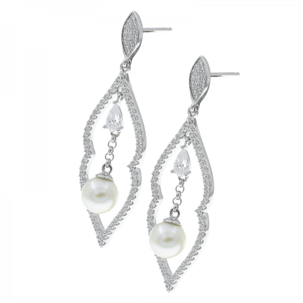 boucles d'oreilles classiques en argent sterling 925 avec perle ouverte et pierres claires 
