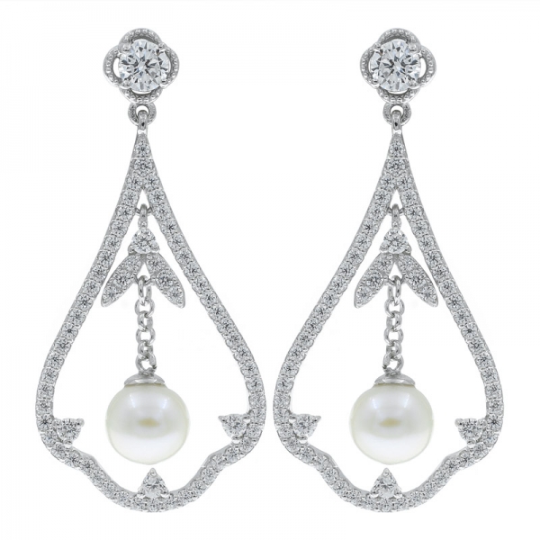 Chine Boucles d'oreilles pendantes en argent sterling 925 avec perle 