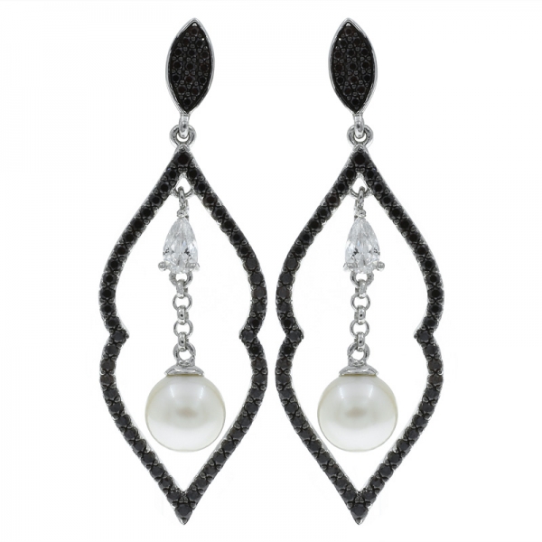 boucles d'oreilles classiques en argent sterling 925 avec perle ouverte et pierres claires 