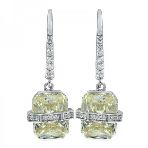 Boucles d'oreilles à charnière cz en argent sterling 925 avec diamant jaune 