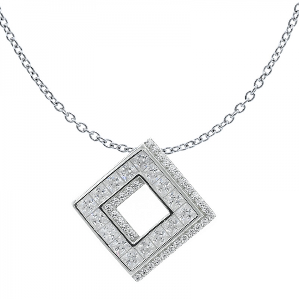 Pendentif bijoux carrés ouverts en argent sterling 925 avec cz blanc 