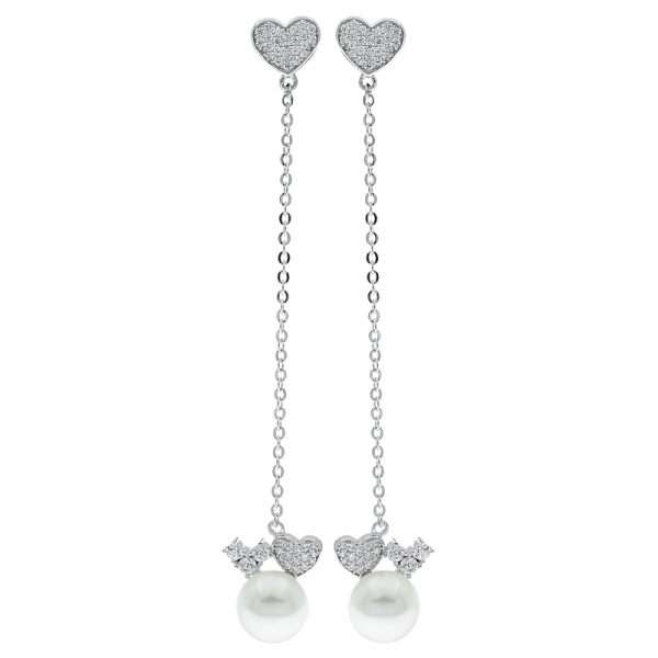 belles boucles d'oreilles en argent sterling 925 en forme de coeur avec perles 