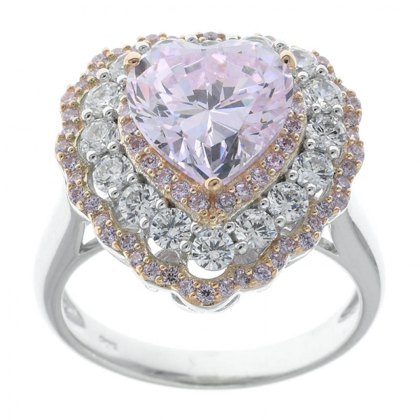 Bague à bijoux en argent sterling 925 en forme de coeur avec diamant rose cz 