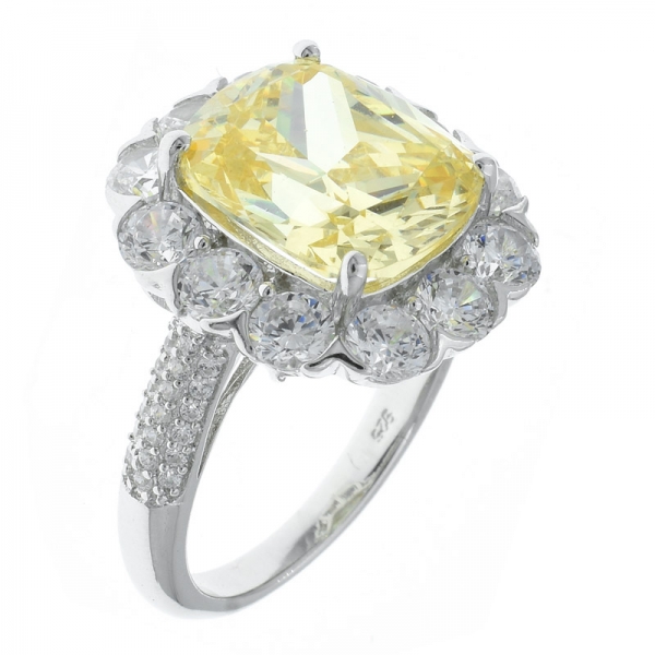 Bague à bijoux en argent sterling 925 avec diamant jaune et fleurs cz 