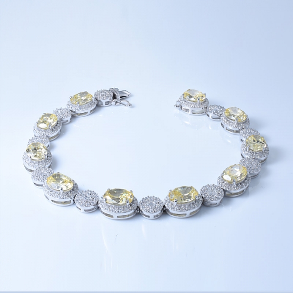 Bracelet en argent sterling 925 alternant forme ovale avec diamant jaune cz 