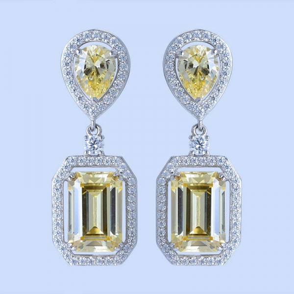 Boucles d'oreilles bijou halo en argent sterling 925 avec diamant jaune cz 
