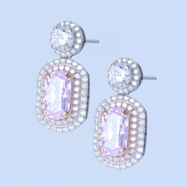 Boucles d'oreilles en argent sterling 925 avec diamants roses 