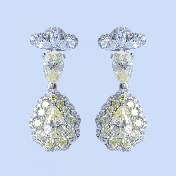 Boucles d'oreilles pendantes avec poire fantaisie en argent sterling 925 avec diamant jaune cz 