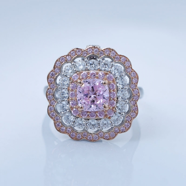 Ensemble de bijoux en argent avec fleurs en dentelle 925 et diamant en forme de coussin rose cz 