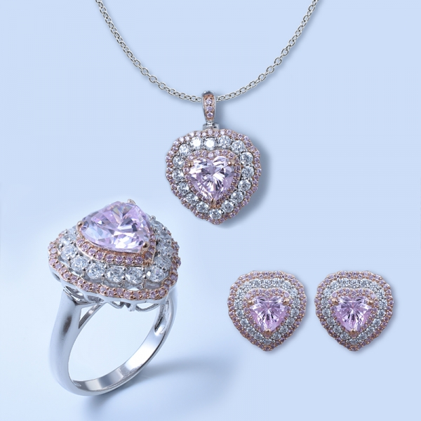 Bijoux en forme de coeur en argent sterling 925 sertis de diamant rose cz 