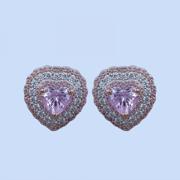Bijoux en forme de coeur en argent sterling 925 sertis de diamant rose cz 