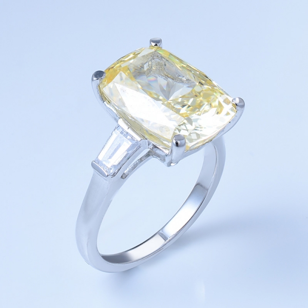 Bague en argent sterling avec gros diamant jaune 925 pour femme 