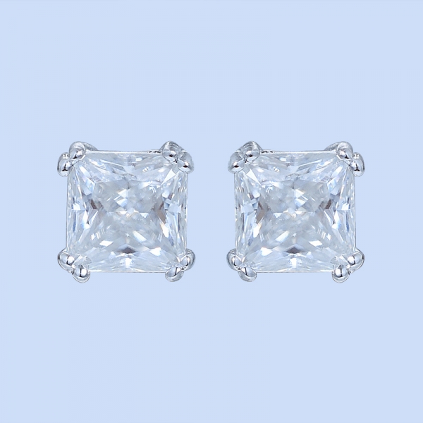 Clous d'oreilles carrés avec diamant solitaire en argent sterling 925 