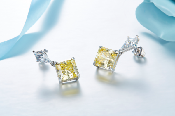 Boucles d'oreilles en argent sterling 925 avec diamant jaune pour femme 