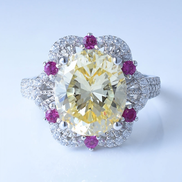 diamant brillant couleur jaune cz avec bague en argent sterling 925 ornée de corindon rouge 
