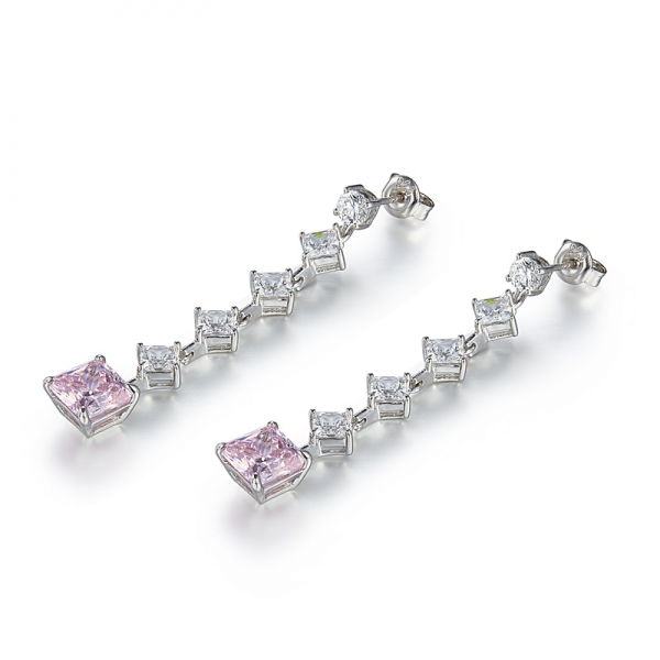 en gros 925 sterling diamant taillé princesse rose clair diamant chuté boucle d'oreille pour les femmes 
