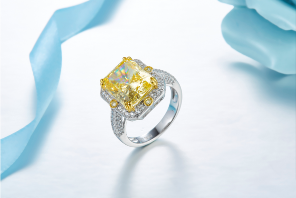 Diamant coupe feu d'artifice émeraude 8 carats couleur bague en argent 925 