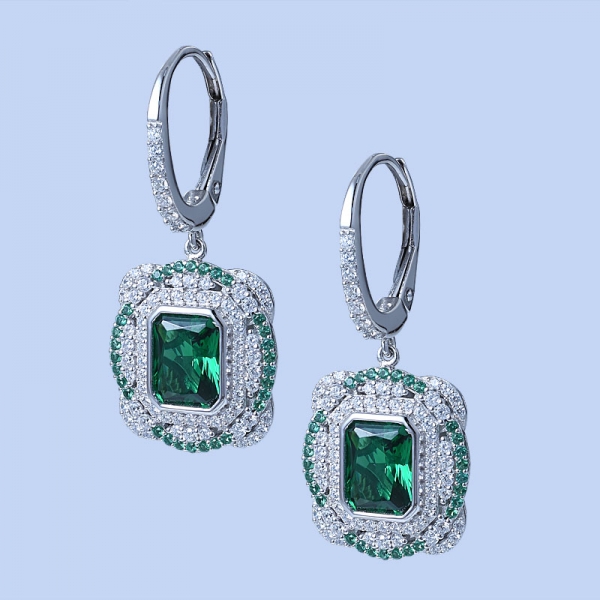 Boucles d'oreilles classiques en argent sterling 925 avec nano vert clair / diamant rose cz 