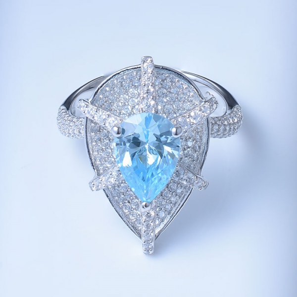 Bague poire en argent sterling 925 avec aqua cz 