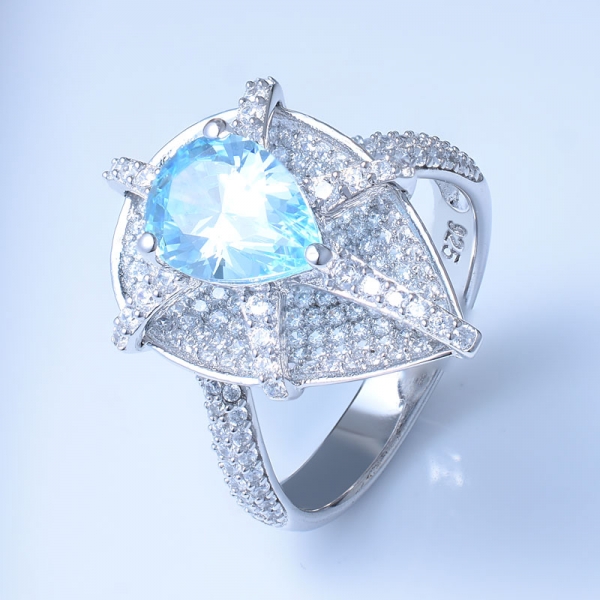 Bague poire en argent sterling 925 avec aqua cz 