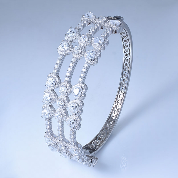 zircone blanche en forme de cœur avec rhodium sur bracelet en argent sterling 
