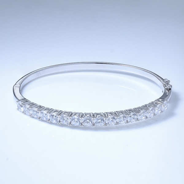 Bracelet jonc rond en argent sterling avec zircon blanc et rhodium 
