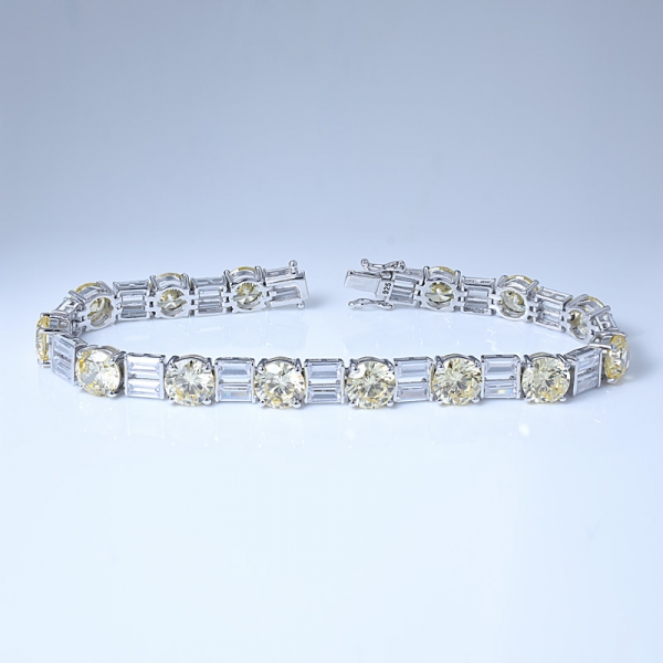 ronds simulant des bracelets gravés en argent sterling avec diamant jaune rhodium 