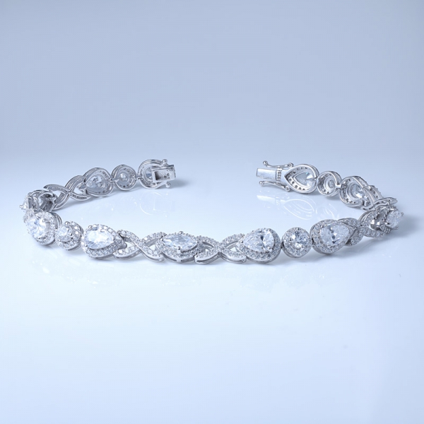 simulateur de laboratoire morganite et zircone blanche rhodium sur bracelet en argent avec diamants 