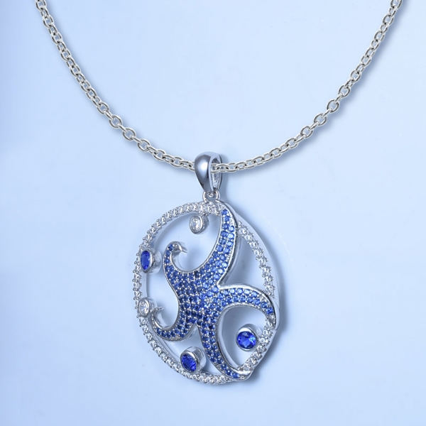 saphir bleu avec pendentif en argent sterling avec étoile de mer et prix de gros 