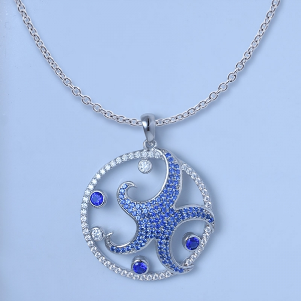 saphir bleu avec pendentif en argent sterling avec étoile de mer et prix de gros 