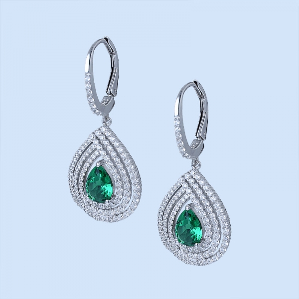 boucles d'oreilles pour femme en argent sterling avec émeraudes vertes et rhodium 